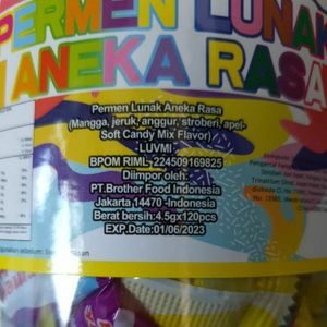 Cek Bpom Permen Lunak Aneka Rasa (Mangga, Jeruk, Anggur, Stroberi, Apel- Soft Candy Mix Flavor) Luvmi